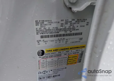 2021 Ford Expedition Limited z USA, uszkodzony, nr VIN 1FMJU1KT2MEA80489